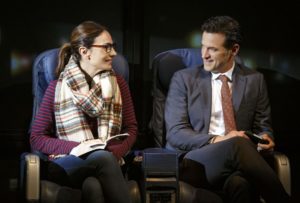 Annie Parisse and Adam Rothenberg in "The Layover" at Second Stage