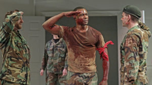 Dion Johnstone and the company of Red Bull's production of "Coriolanus" at the Barrow Street Theatre