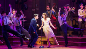 Corey Cott, Laura Osnes, and the company of "Bandstand" at the Bernard B. Jacobs Theatre