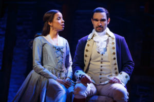Lexi Lawson and Javier Muñoz in "Hamilton" at the Richard Rodgers Theatre.