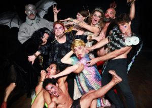 The company of the Ridiculous Theatrical Company's "Conquest of the Universe or When Queens Collide" by Charles Ludlam at La Mama. Photo by Theo Cote.