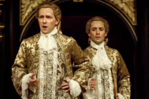 Iestyn Davies and Sam Crane in Claire van Kampen’s “Farinelli and the King” at the Belasco Theatre.