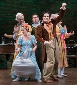 The cast of Primary Stages' production of Kate Hamill's adaptation of "Pride and Prejudice" at the Cherry Lane Theatre.