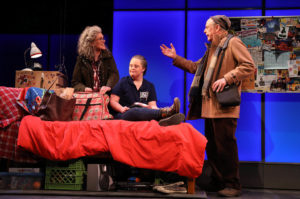 Vanessa Aspillaga, Jamie Brewer, Debra Monk and Mark Blum in the Roundabout Theatre Company production of Lindsey Ferrentino's “Amy and the Orphans” at the Laura Pels Theater.