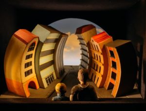 A scene from Vox Motus's "Flight" at The McKittrick Hotel.