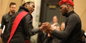 Zenzi Williams and Leland Fowler in the Mobile Unit's production of Shakespeare's "Henry V" at the Public Theater.