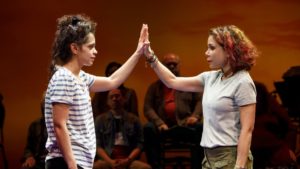 Gizel Jimenez and Daphne Rubin-Vega in "Miss You Like Hell" at The Public Theater.