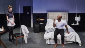 Carolyn Holding and Austin Smith in Colt Coeur's production of "Zürich" by Amelia Roper at Next Door at NYTW.