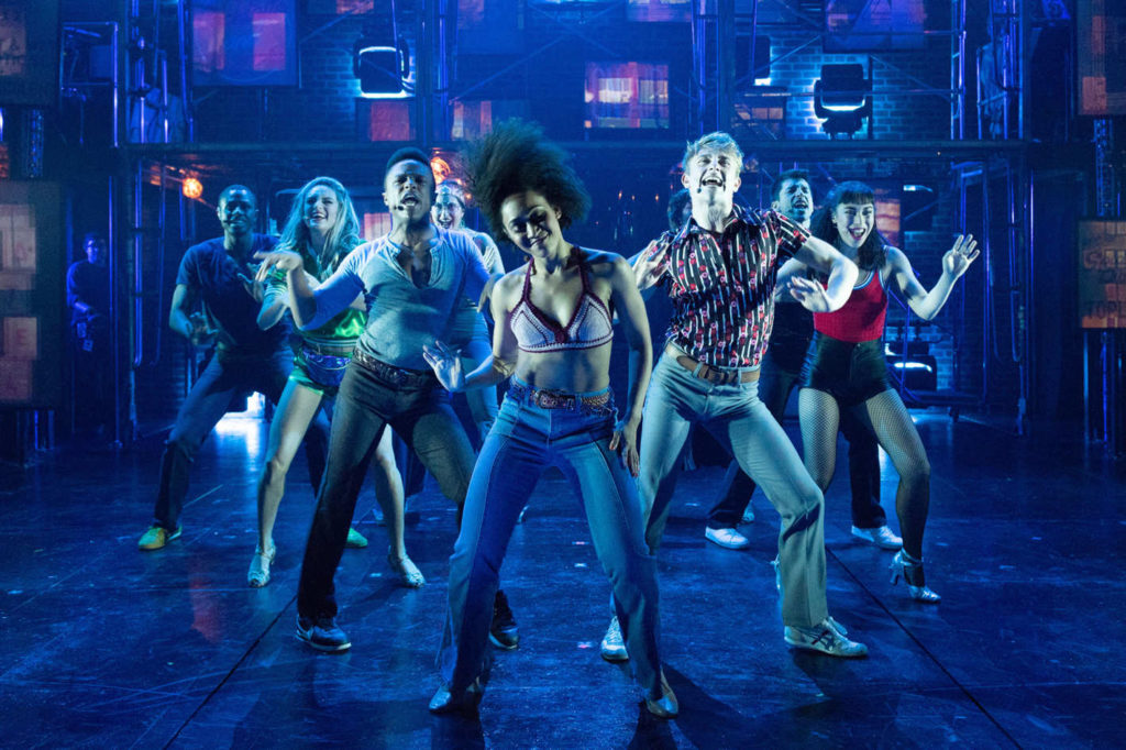 The Disco Ensemble of Stephen Trask and Peter Yanowitz's "This Ain't No Disco" at the Linda Gross Theater, courtesy of Atlantic Theater Company.