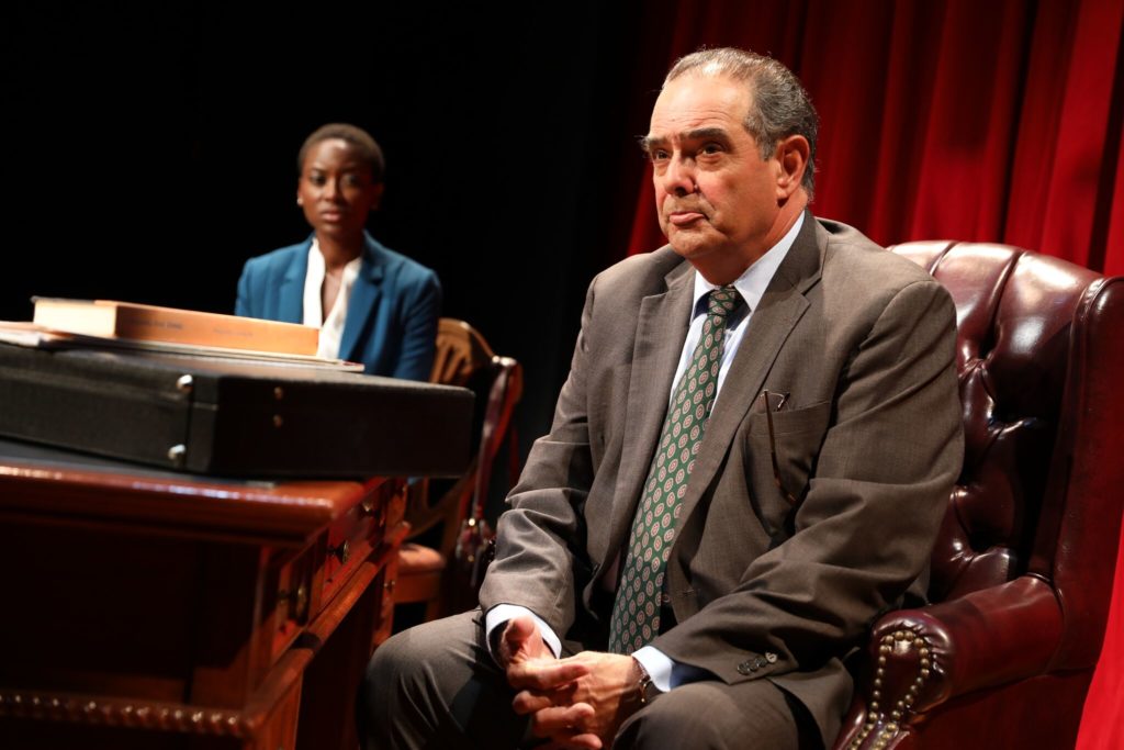 Tracy Ifeachor and Edward Gero in John Strand's "The Originalist" at 59E59 Theaters. Photo by Joan Marcus.