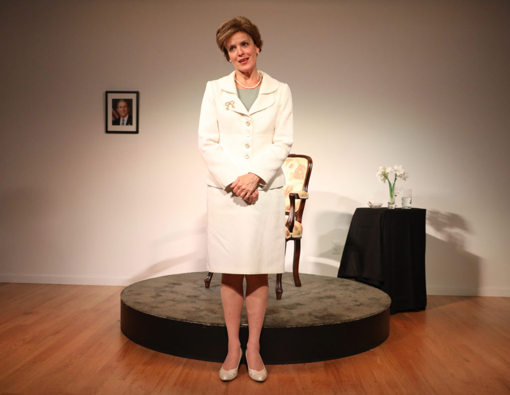 Lisa Hodsoll in Ian Allen's "Laura Bush Killed a Guy" at The Flea Theater.