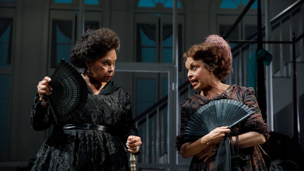 Lynda Gravátt and Marie Thomas in Marcus Gardley's "The House That Will Not Stand" at New York Theatre Workshop.