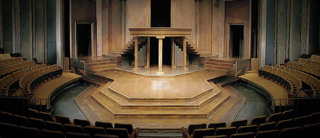 A view of the famous stage of the Festival Theatre at the Stratford Festival in Ontario, Canada.