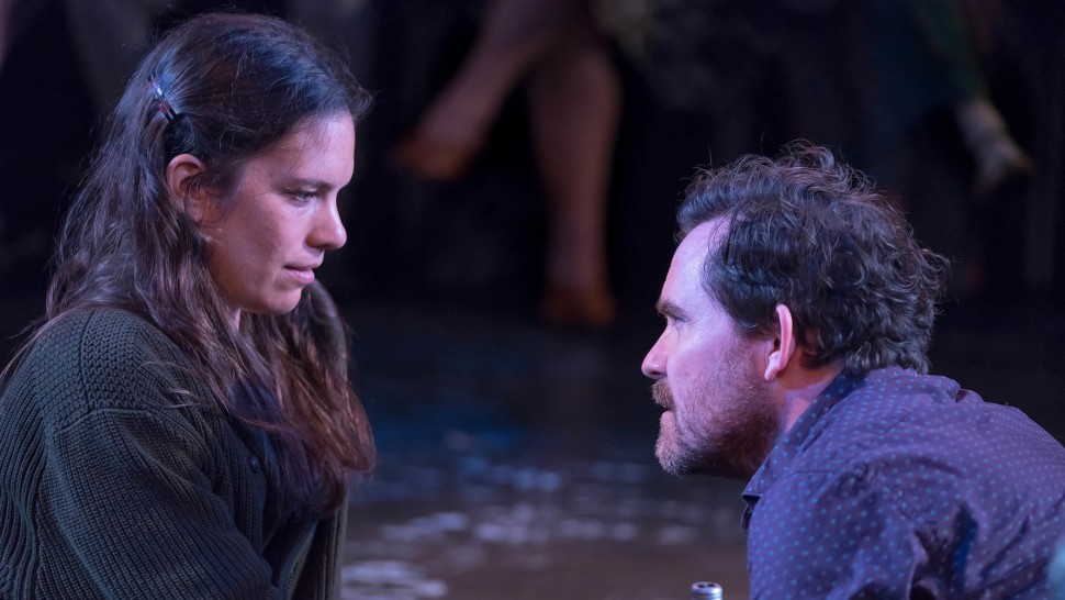 Susannah Millonzi and Eric Tucker in Bedlam's "Uncle Romeo Vanya Juliet" at the Mezzanine Theatre at A.R.T./New York Theatres. Photo by Ashley Garrett.