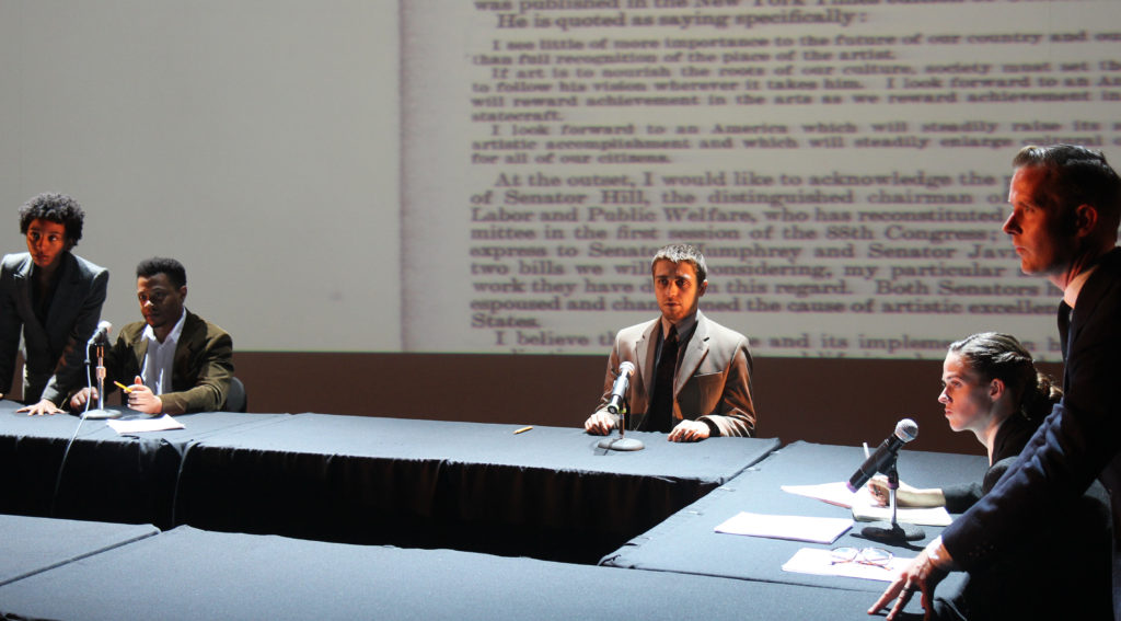 The company of Sponsored by Nobody's "THE AЯTS" at La MaMa. Photo by Wilson McGrory.