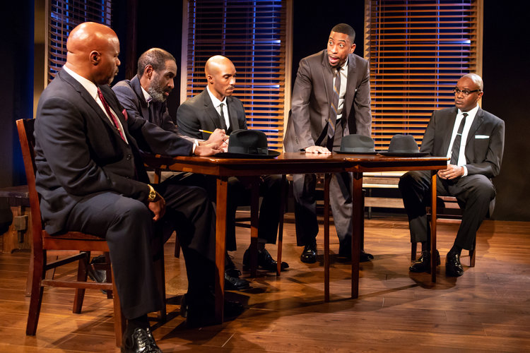 The company of William Jackson Harper's "Travisville" at Ensemble Studio Theatre. Photo by Jeremy Daniel.