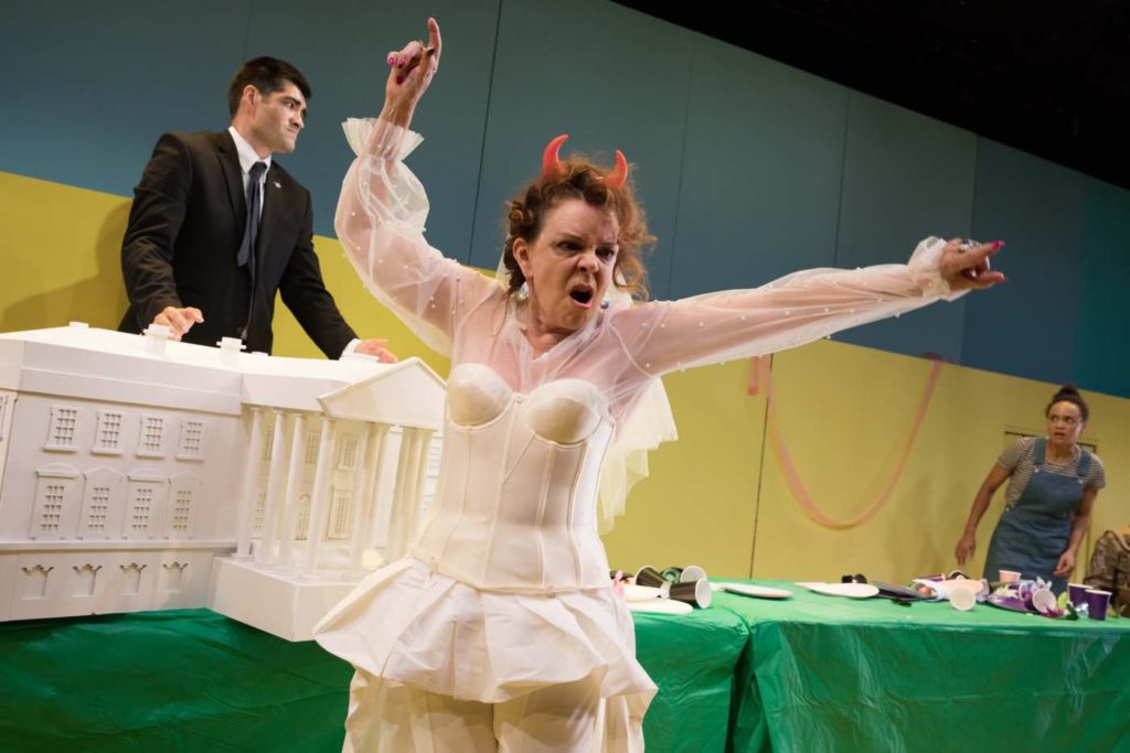 Juan Carlos Hernandez and Deidre O'Connell in Soho Rep's production of Kate Tarker's "Thunderbodies". Photo by Julieta Cervantes.