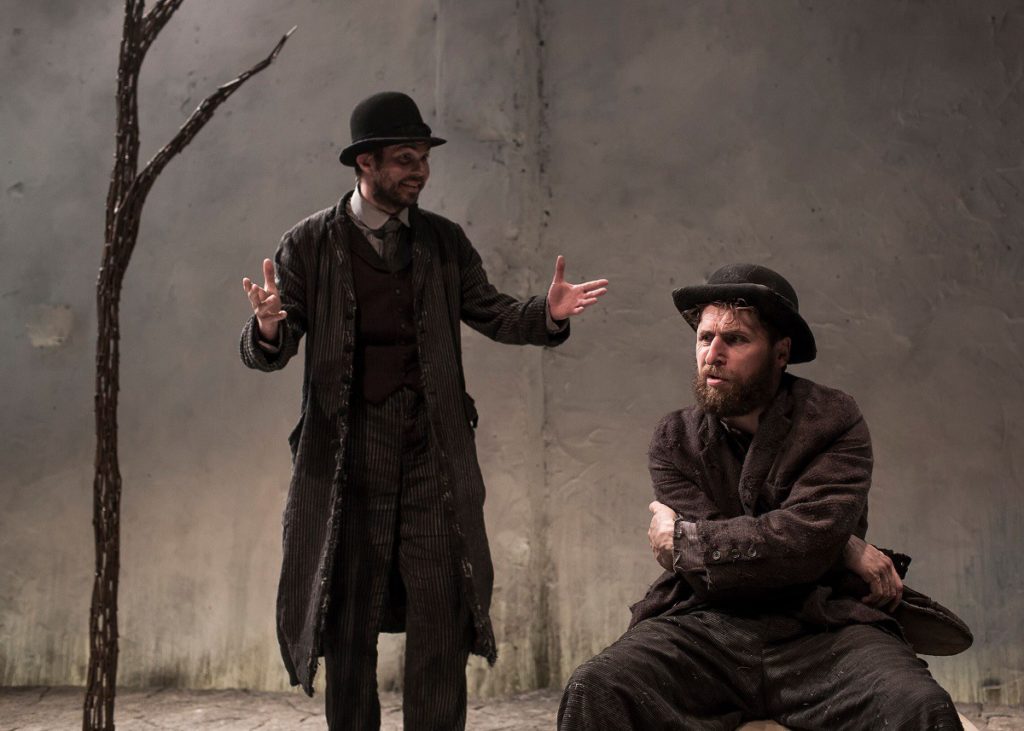 Marty Rea and Aaron Monaghan in the Druid Theatre Company's production of Samuel Beckett's "Waiting for Godot" at the Gerald W. Lynch Theater, courtesy of Lincoln Center's White Light Festival. Photo by Matthew Thompson.
