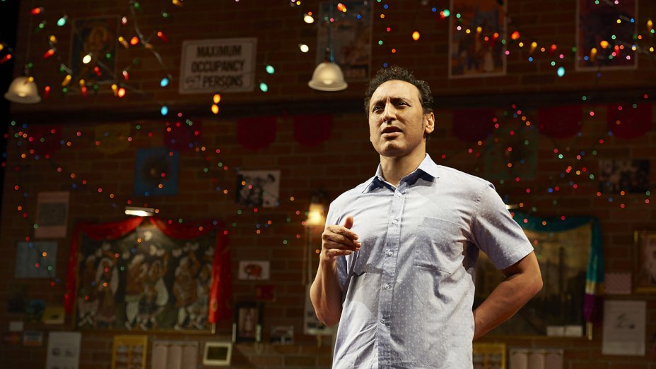 Aasif Mandvi in "Sakina's Restaurant" at the Minetta Lane Theatre. Photo by Lisa Berg.