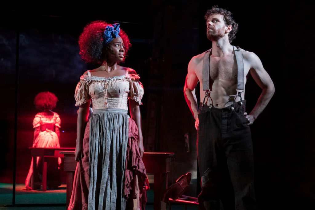 Teyonah Parris and Paul Alexander Nolan in Jeremy O. Harris's "Slave Play" at New York Theatre Workshop. Photo by Joan Marcus.