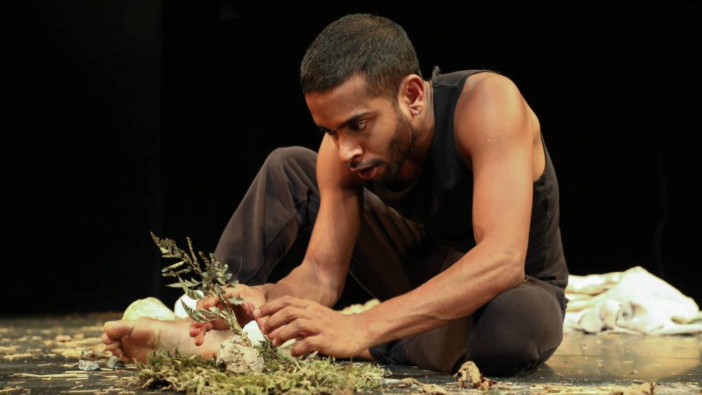 Hiran Abeysekera in the title role of Peter Brook and Marie-Hélène Estienne's "The Prisoner" at Theatre for a New Audience.