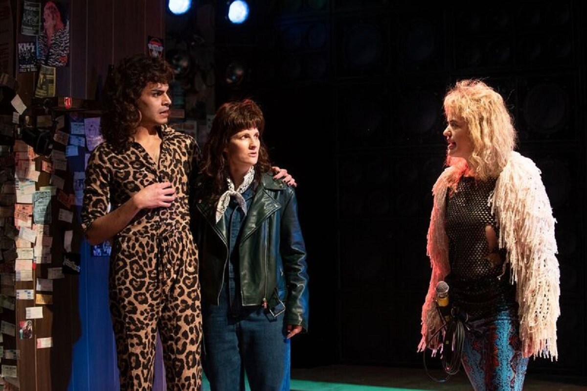 Omer Abbas Salem, Amy Staats, and Megan Hill in Atlantic Theater Company's production of "Eddie and Dave" by Ms. Staats. Photo by Ahron R. Foster.