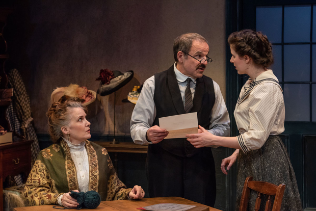 Tracy Sallows, Donald Corren, and Emma Geer in the Mint Theater Company's production of Elizabeth Baker's "The Price of Thomas Scott" at Theatre Row. Photo by Todd Cerveris.