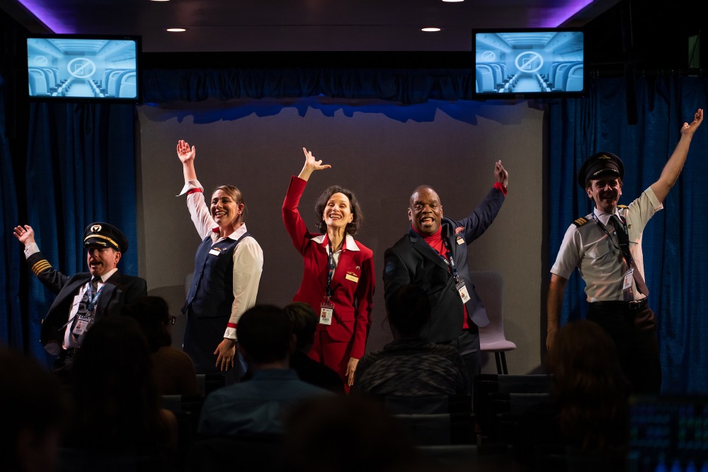 The company of Eliza Bent's "Bonnie's Last Flight" at the Fourth Street Theatre, courtesy of New York Theatre Workshop's Next Door series. Photo by Shun Takino.