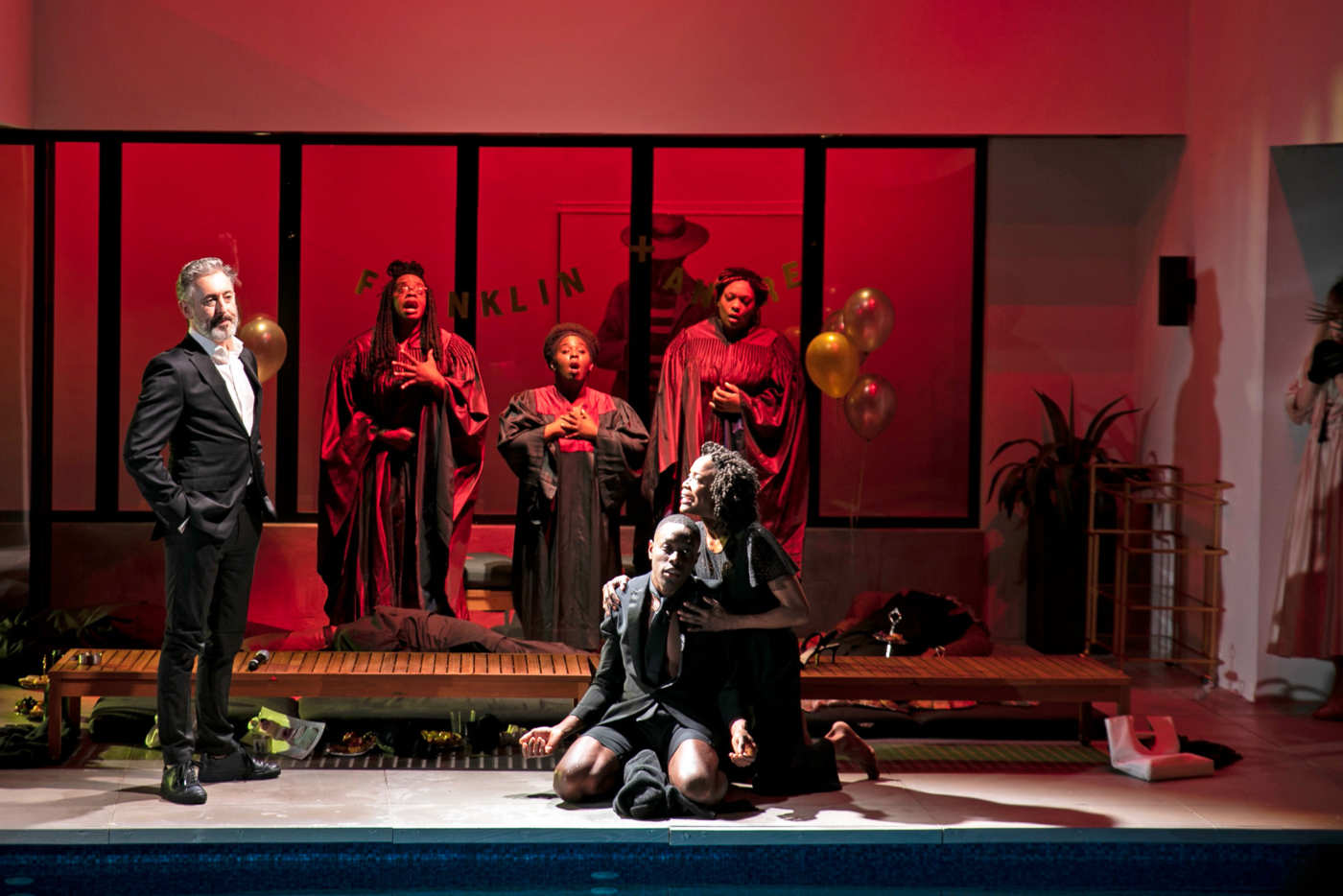 Alan Cumming, Ronald Peet, and Charlayne Woodard in the New Group production of Jeremy O. Harris's "Daddy" at the Pershing Square Signature Center. Photo by Matt Saunders.
