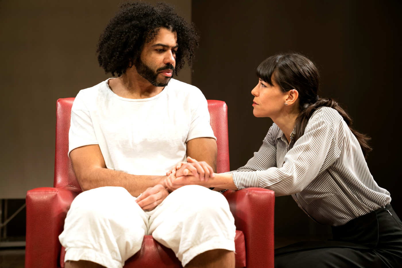 Daveed Diggs and Zoe Winters in Suzan-Lori Parks' "White Noise" at the Public Theater. Photo by Joan Marcus.