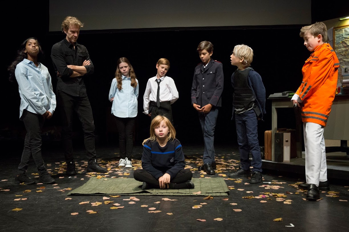 The young company of Milo Rau's "Five Easy Pieces" at NYU Skirball. Photo by Phile Deprez.