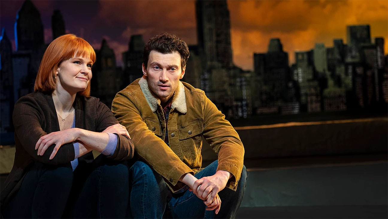 Kate Baldwin and Bryce Pinkham in Tom Kitt and John Logan's "Superhero" at Second Stage Theater's Tony Kiser Theater. Photo by Joan Marcus.
