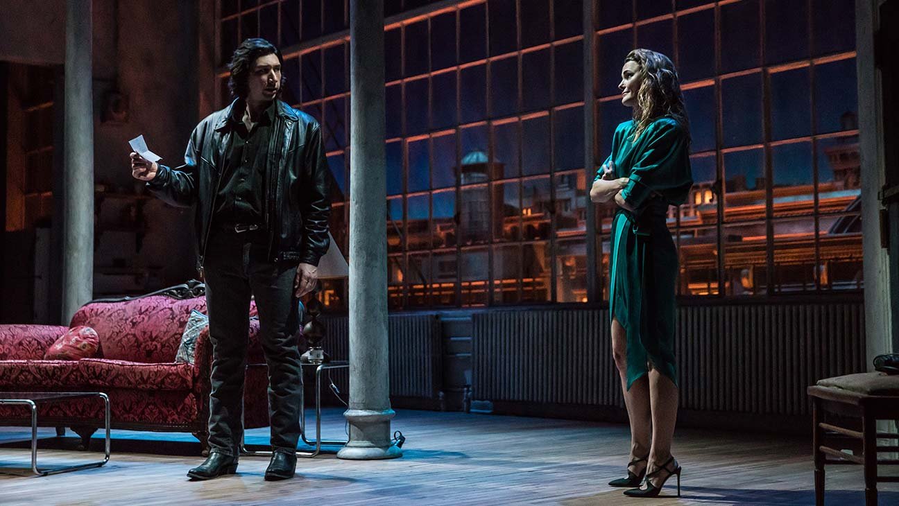 Adam Driver and Keri Russell in Landford Wilson's "Burn This" at the Hudson Theatre.
