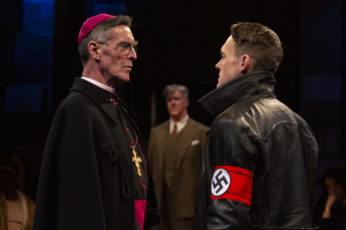 John Glover, Karl Kenzler, and Sam Lilja in Stephen Unwin's "All Our Children" at the Sheen Center. Photo by Maria Baranova.