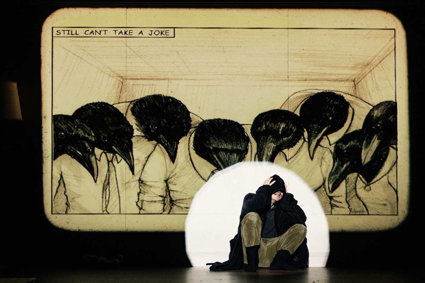 Cillian Murphy in Enda Walsh's stage adaptation of "Grief Is the Thing with Feathers", at St. Ann’s Warehouse. Photo by Teddy Wolff.