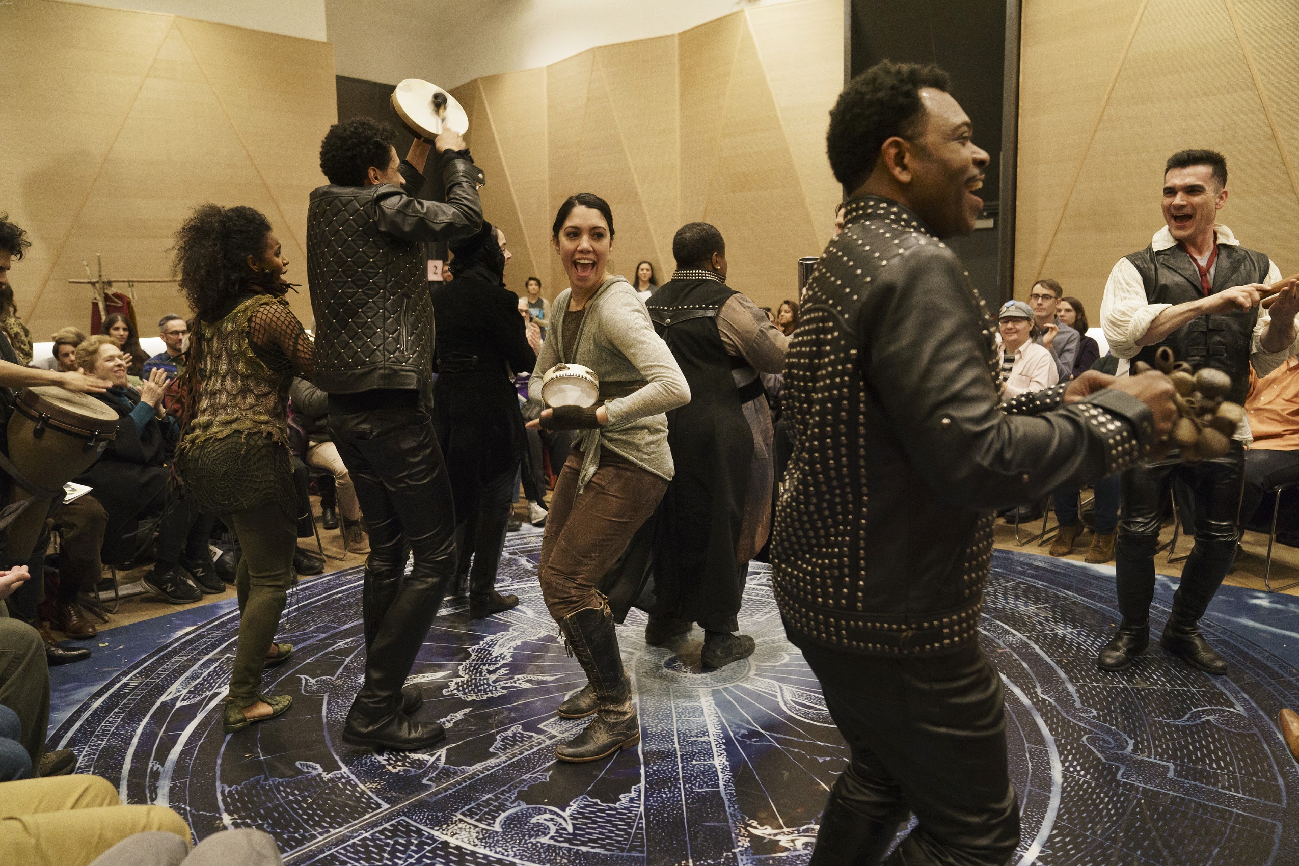 The company of Mobile Unit's "The Tempest" at the Pubic Theater. Photo by Joan Marcus.