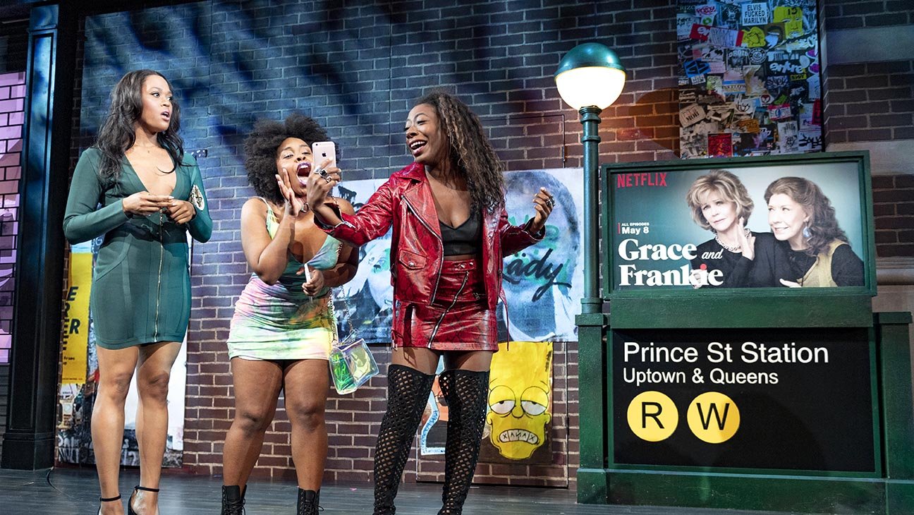 Antoinette Crowe-Legacy, Paige Gilbert, and Alfie Fuller in Aziza Barnes' "BLKS" at MCC Theater. Photo by Deen van Meer.