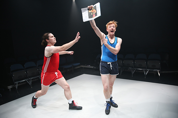 Daniel Portman and Gavin Jon Wright in "Square Go" by Kieren Hurley and Gary McNair at 59E59 Theaters. Photo by Carol Rosegg.