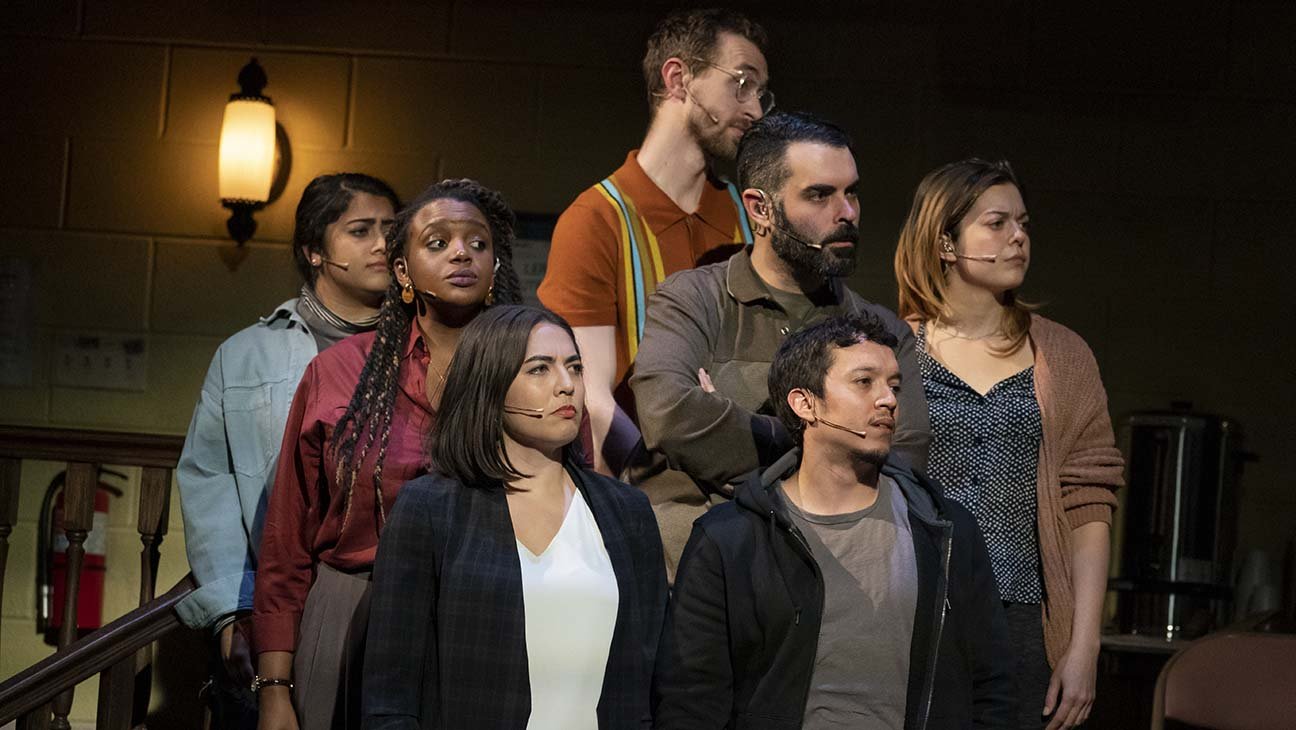 The company of Signature Theatre Company's production of "Octet" by Dave Malloy. Photo by Joan Marcus.