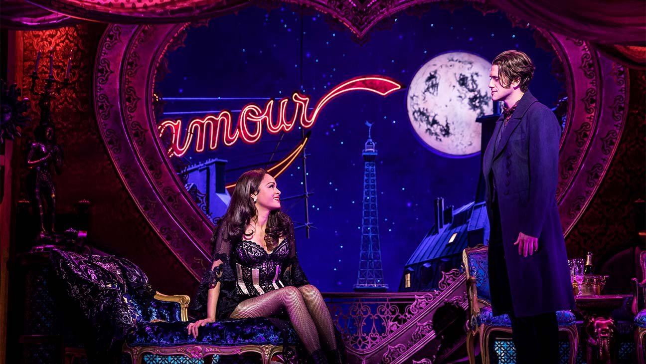 Karen Olivo and Aaron Tveit in "Moulin Rouge" at the Al Hirschfeld Theatre. Photo by Matthew Murphy.