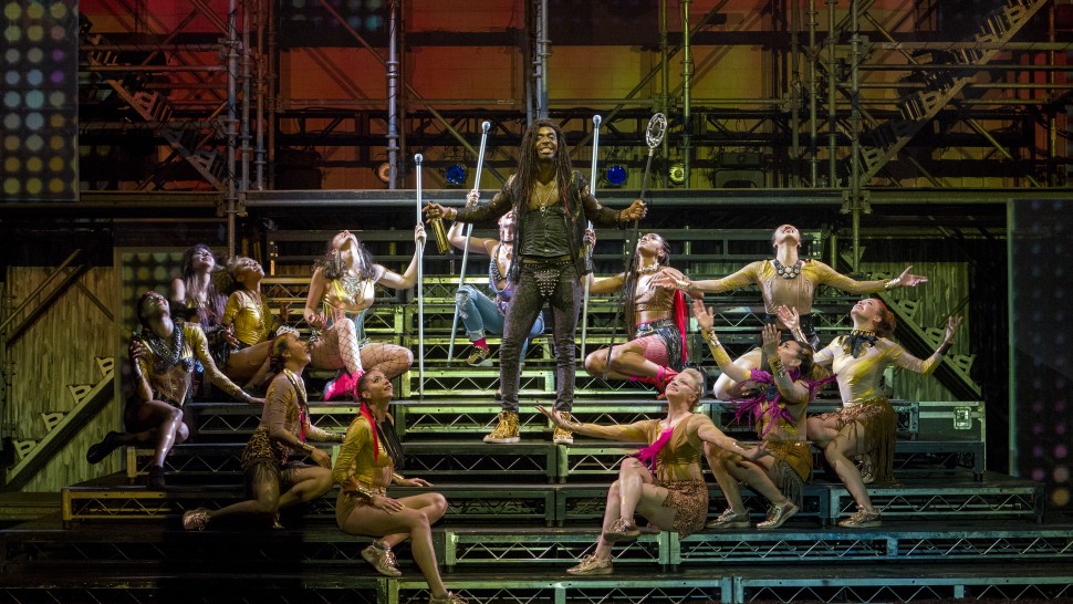 Jason C. Brown and the cast of Bryan Doerries's new version of Euripides' "The Bacchae", courtesy of the Classical Theatre of Harlem, at the Richard Rodgers Amphitheater in Marcus Garvey Park. Photo by Richard Termine.