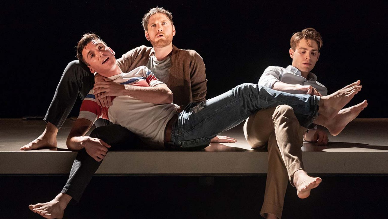 Samuel H. Levine, Kyle Soller, and Andrew Burnap in Matthew Lopez's "The Inheritance" at the Ethel Barrymore Theatre. Photo by Marc Brenner.