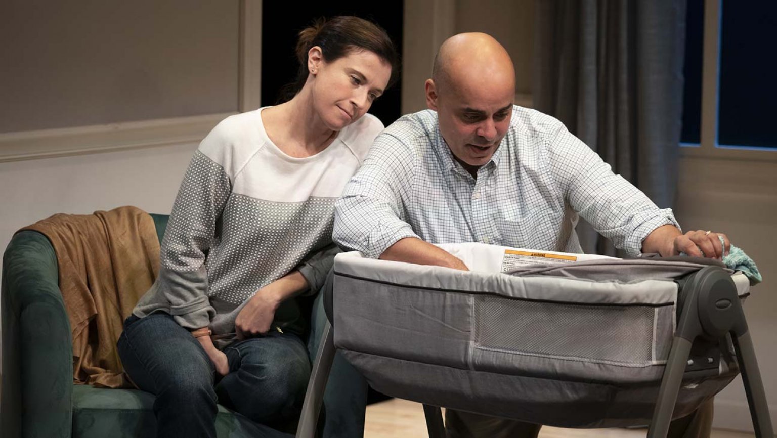 Hannah Cabell and Howard Overshown in Second Stage's production of "The Underlying Chris" by Will Eno at the Tony Kiser Theater. Photo by Joan Marcus.