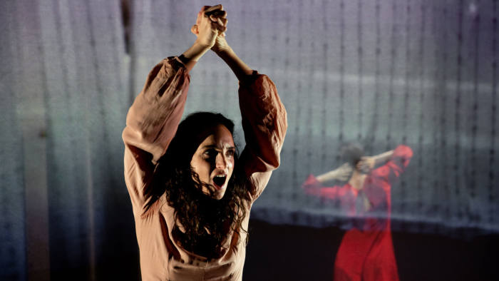 Danielle Birrittella and Ariana Daub in Danielle Birrittella and Zoe Aja Moore's "Magdelene" at the Prototype Festival. Photo by Maria Baranova.