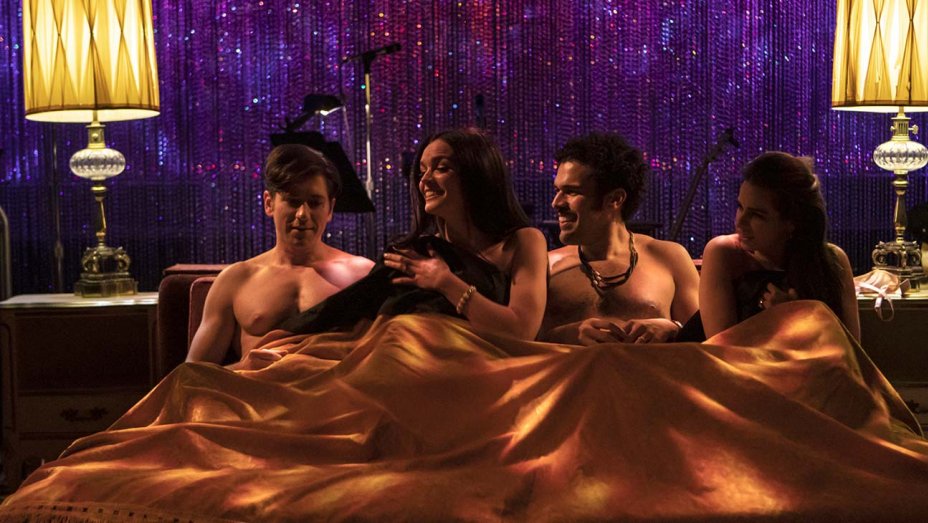 Michael Zegen, Jennifer Damiano, Joél Pérez and Ana Nogueira in the New Group's production of "Bob & Carol & Ted & Alice" by Duncan Sheik, xxx, and Amanda Green at the Pershing Square Signature Center. Photo by Monique Carboni.